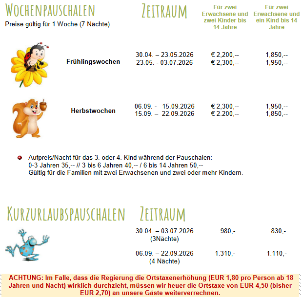 Zauberwochen-Pauschalpreise 2026
